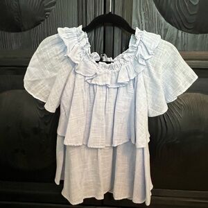 Light blue off-the-shoulder tiered women’s top